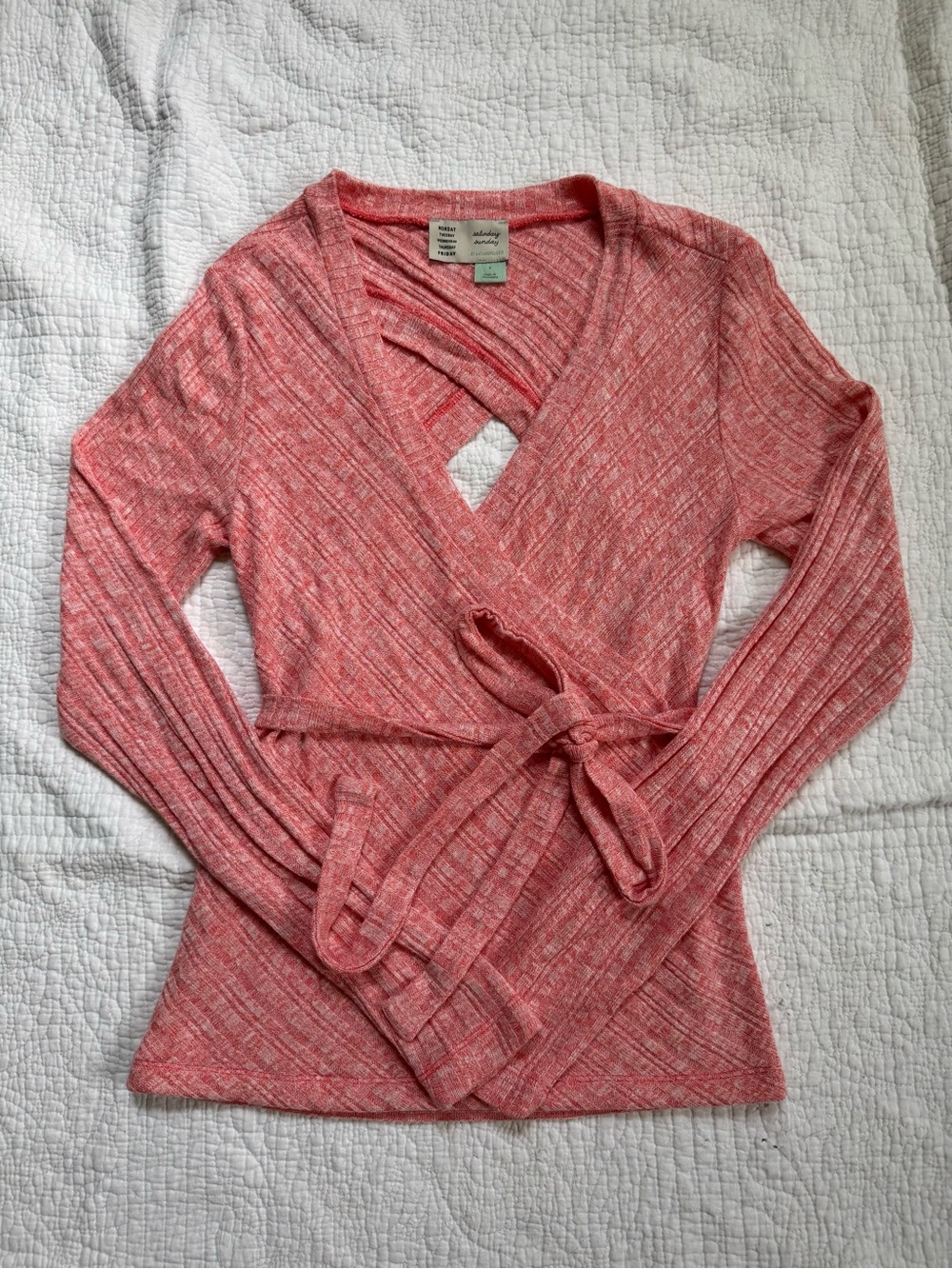 Saturday Sunday by Anthropologie Ribbed Wrap Top with Tie Detail, Small